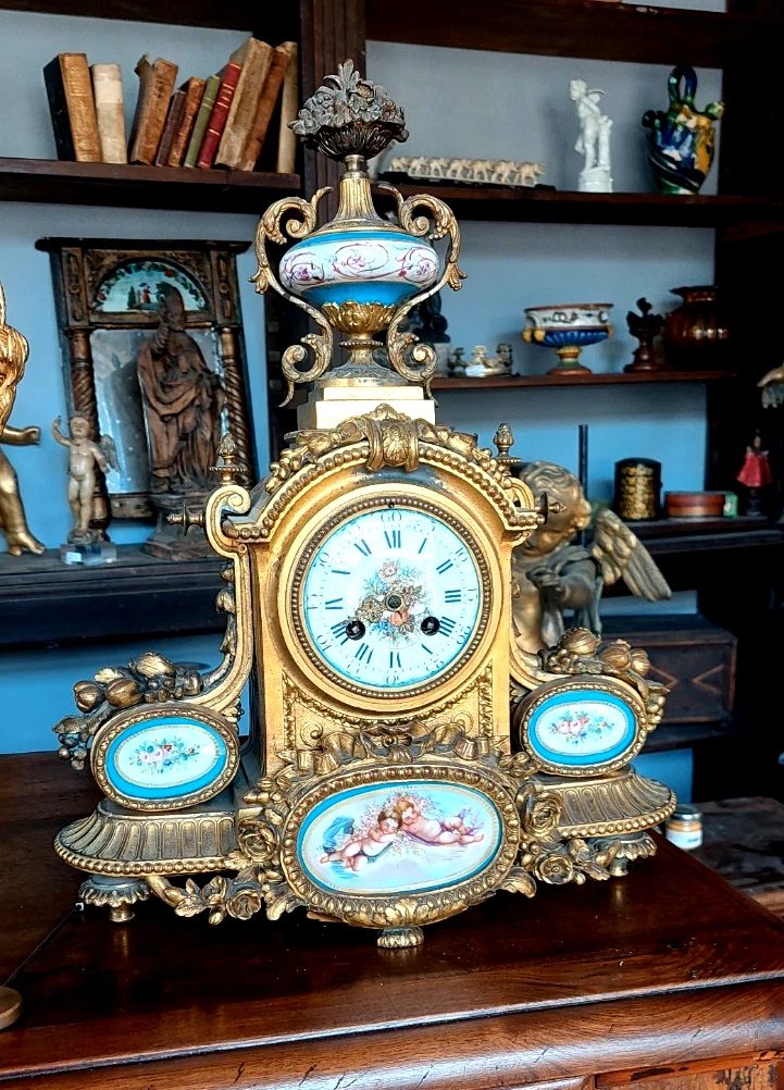 Antico Orologio Da Tavolo Bronzo Dorato porcellana sevres Francia Fine 800-photo-2