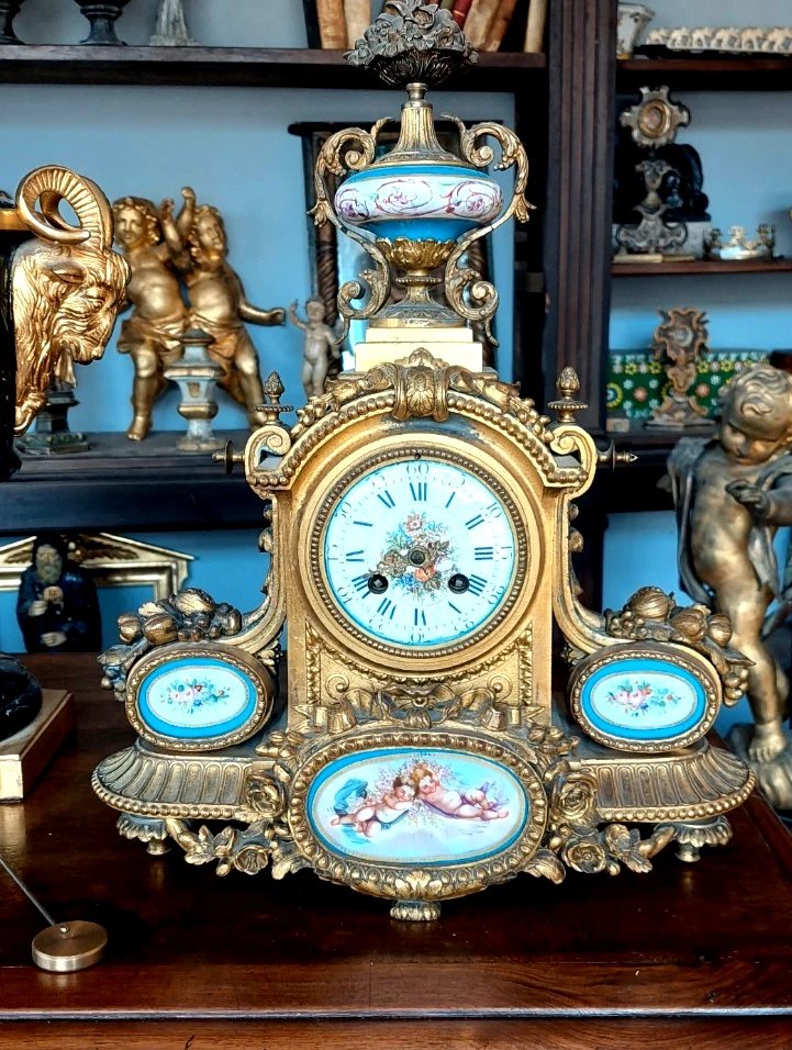 Antico Orologio Da Tavolo Bronzo Dorato porcellana sevres Francia Fine 800-photo-2