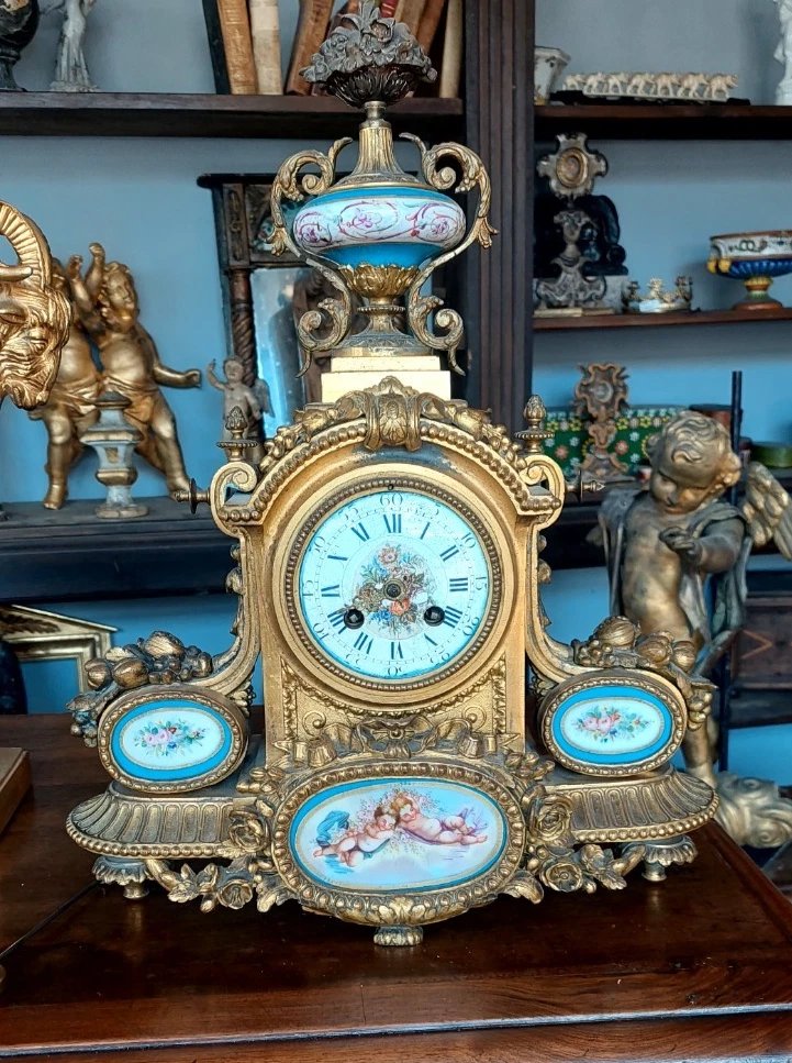 Antico Orologio Da Tavolo Bronzo Dorato porcellana sevres Francia Fine 800-photo-4