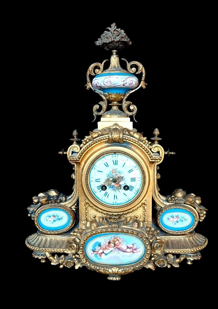 Antico Orologio Da Tavolo Bronzo Dorato porcellana sevres Francia Fine 800