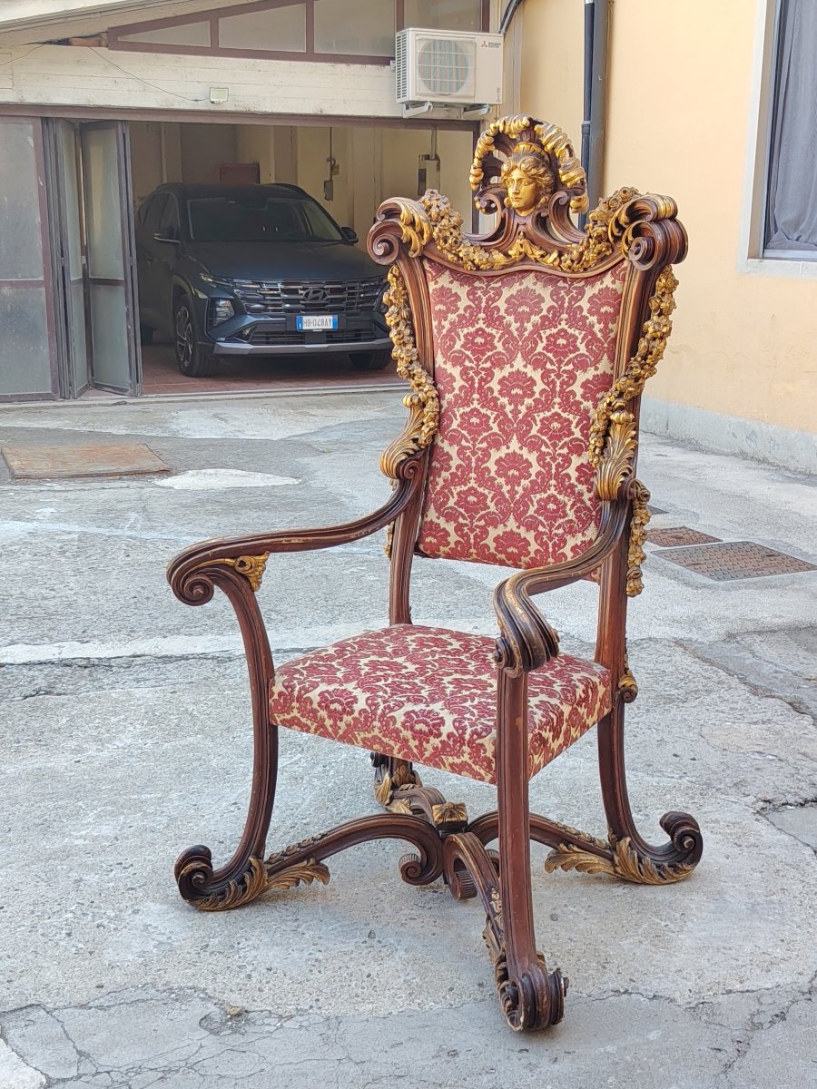 Grande trono da parata barocco intagliato e dotato XIX secolo-photo-3