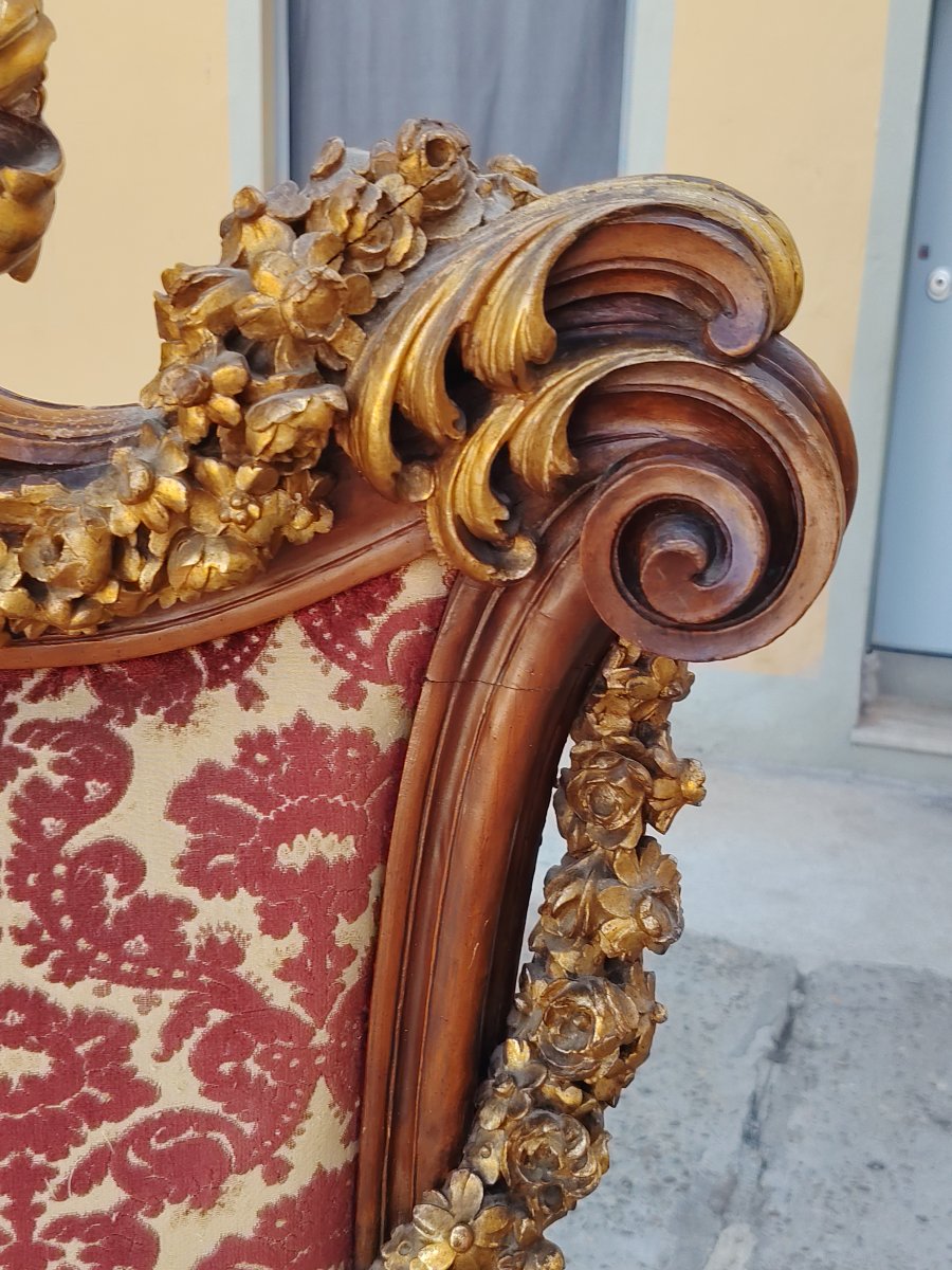 Grande trono da parata barocco intagliato e dotato XIX secolo-photo-1