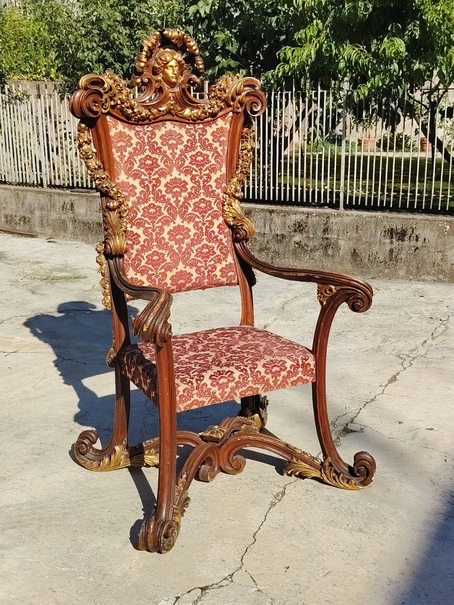 Grande trono da parata barocco intagliato e dotato XIX secolo-photo-2