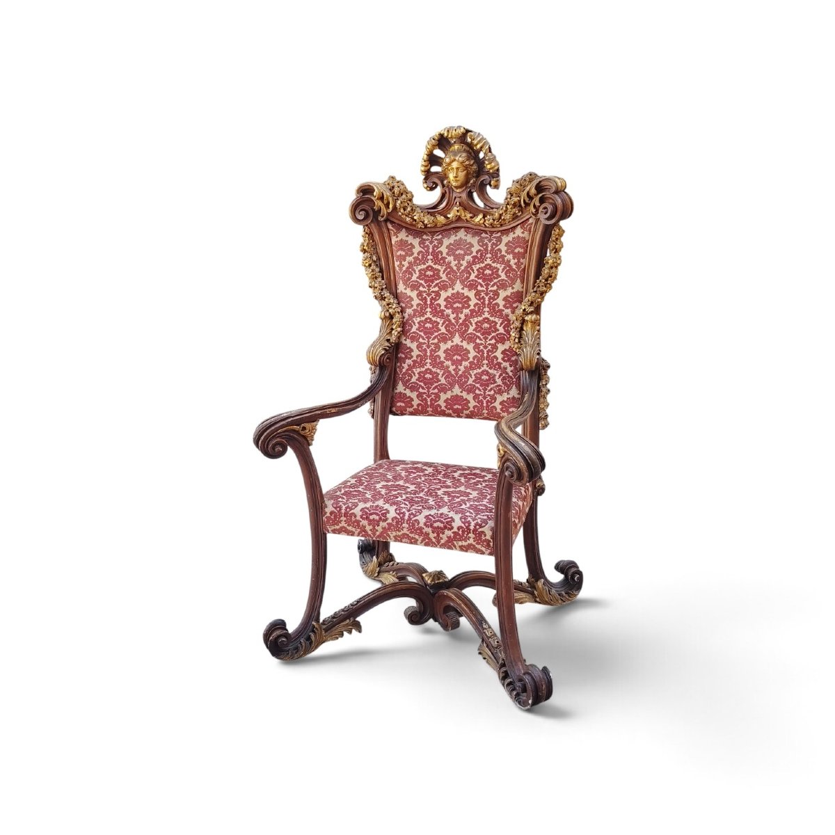 Grande trono da parata barocco intagliato e dotato XIX secolo