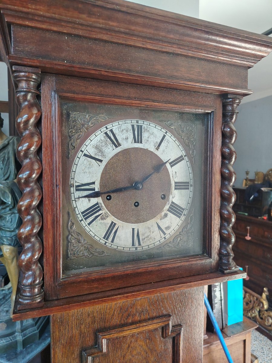 antico orologio a pendolo a colonna realizzato in legno di quercia XIX SECOLO INGHILTERRA-photo-2