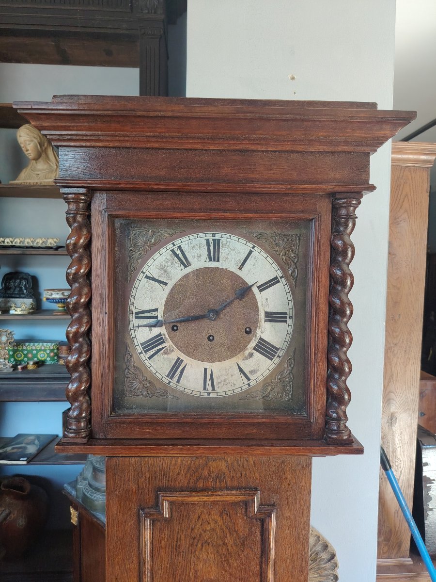antico orologio a pendolo a colonna realizzato in legno di quercia XIX SECOLO INGHILTERRA-photo-7
