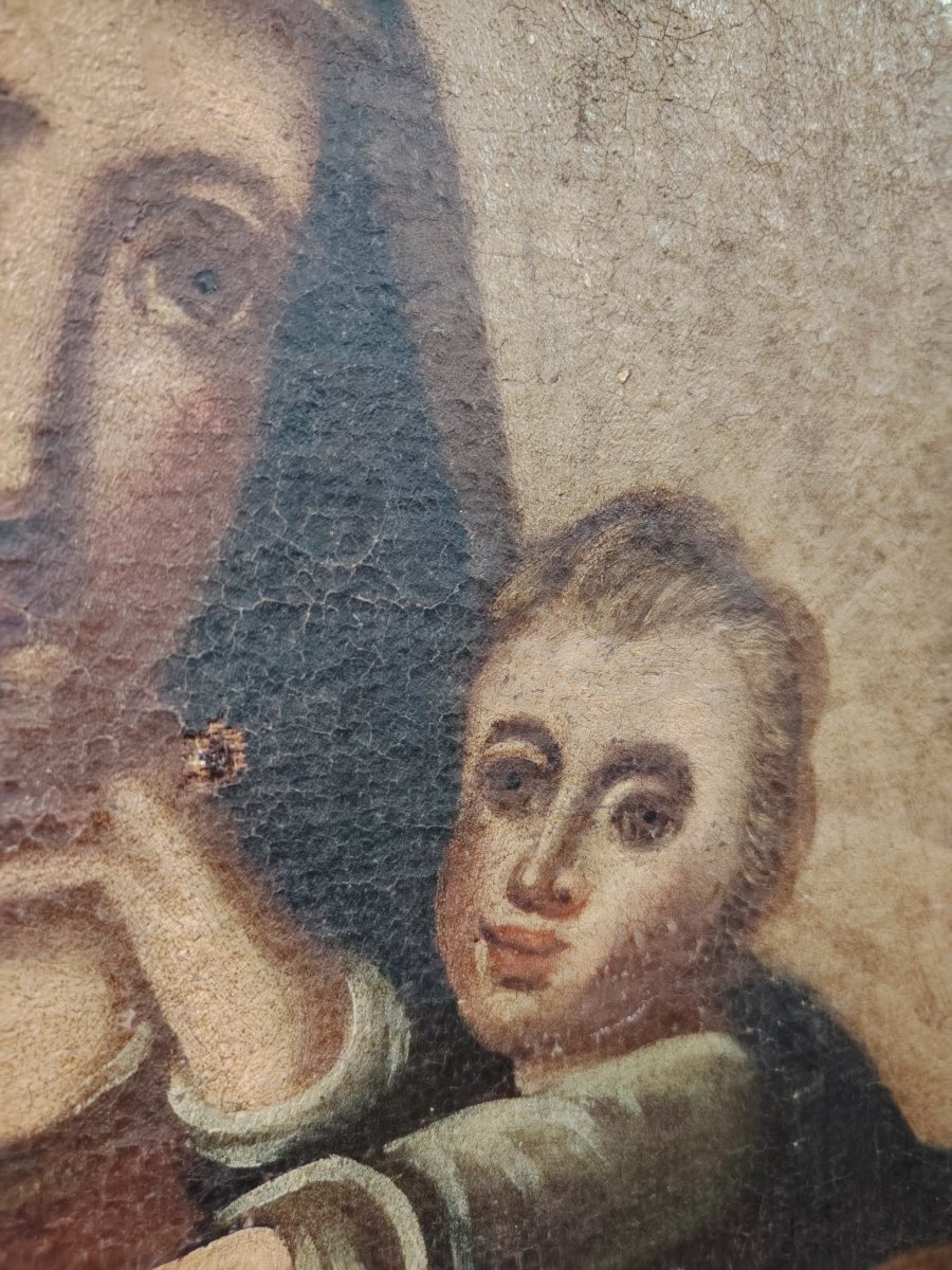 Antico dipinto a olio su tela raffigurante la Madonna con il Bambino, -photo-3