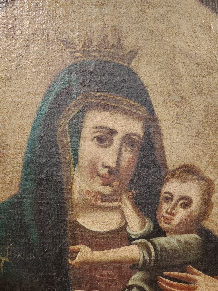 Antico dipinto a olio su tela raffigurante la Madonna con il Bambino, -photo-4
