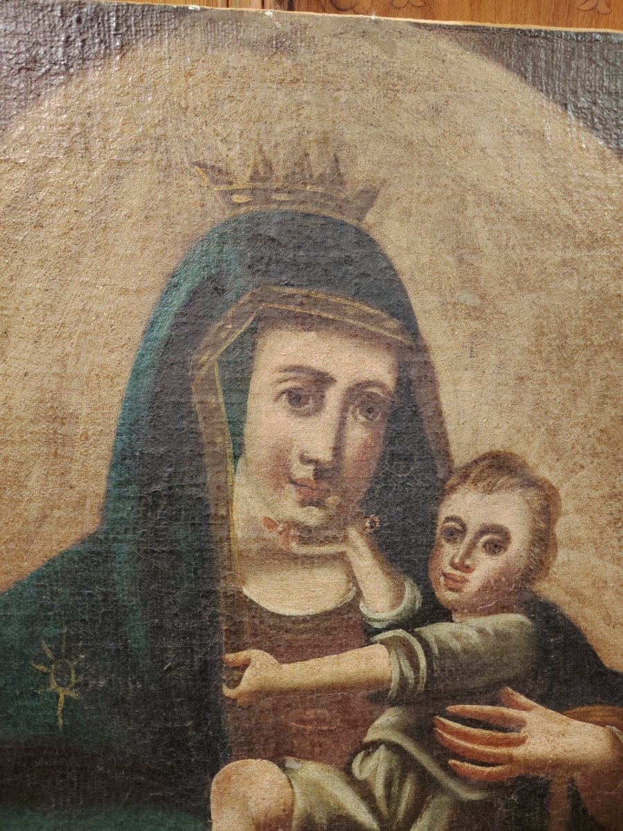 Antico dipinto a olio su tela raffigurante la Madonna con il Bambino, -photo-7