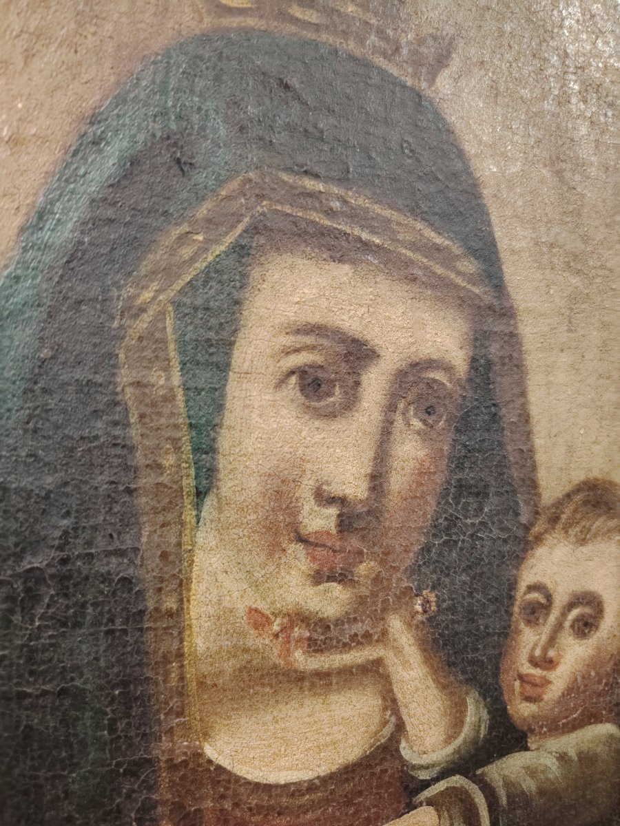 Antico dipinto a olio su tela raffigurante la Madonna con il Bambino, -photo-2