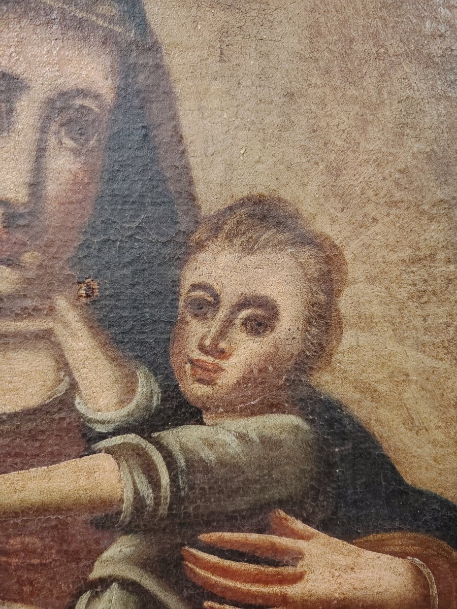 Antico dipinto a olio su tela raffigurante la Madonna con il Bambino, -photo-3