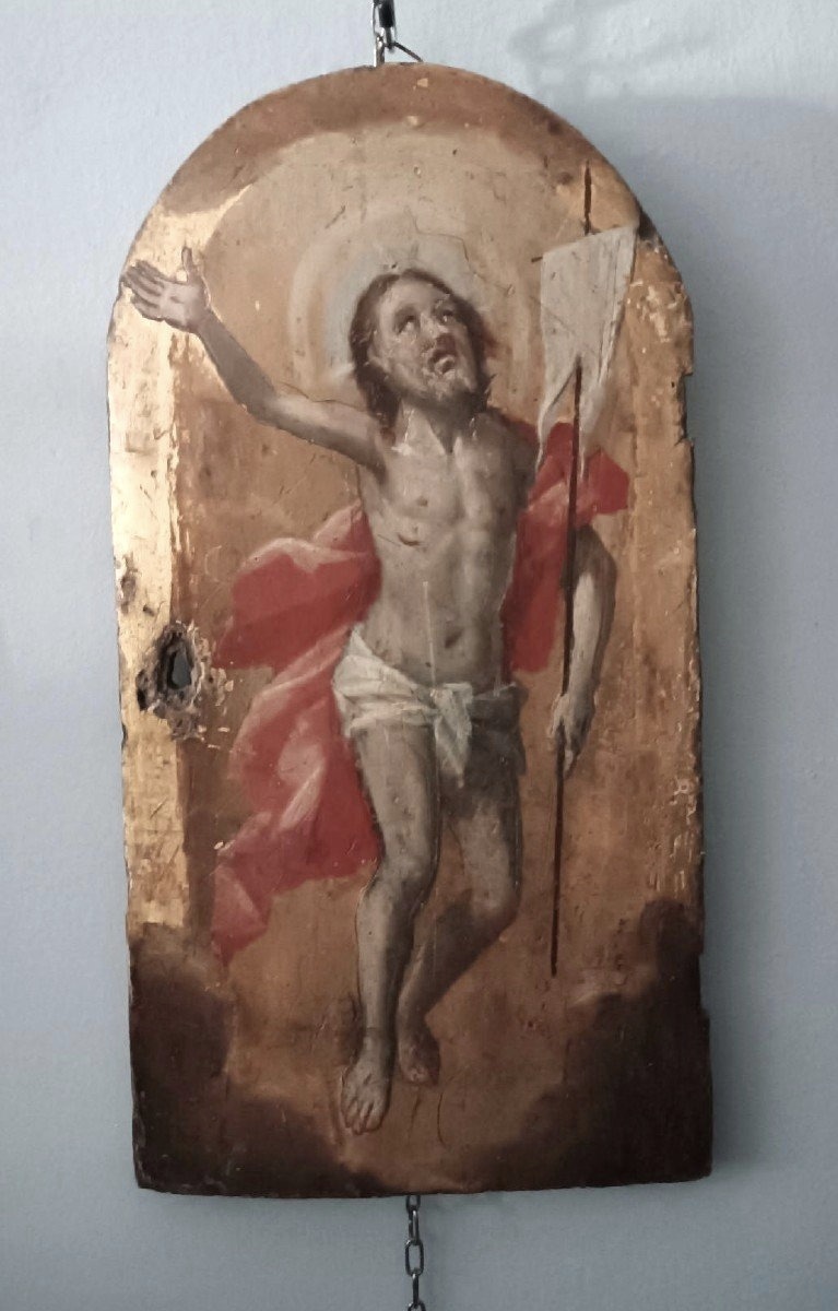 Antica tavola fondo oro , Cristo Risorto ,sportello tabernacolo o ciborio.-photo-2