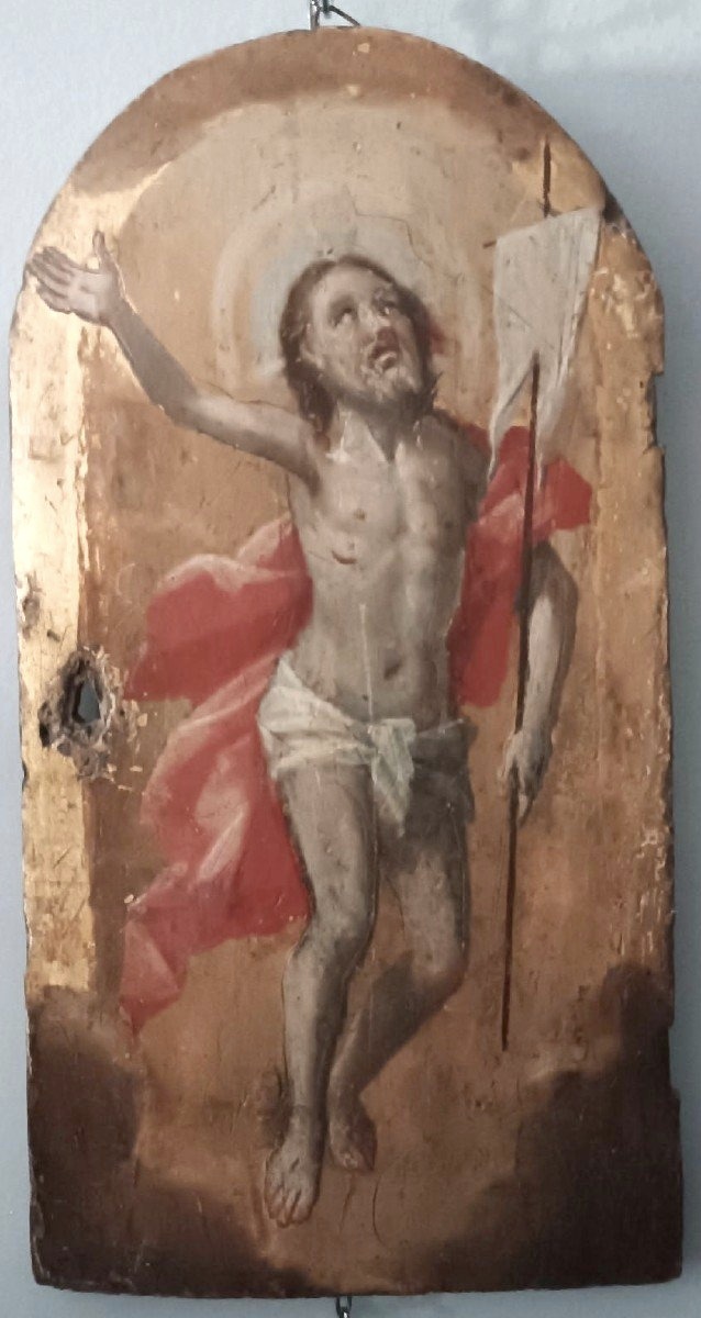 Antica tavola fondo oro , Cristo Risorto ,sportello tabernacolo o ciborio.-photo-3