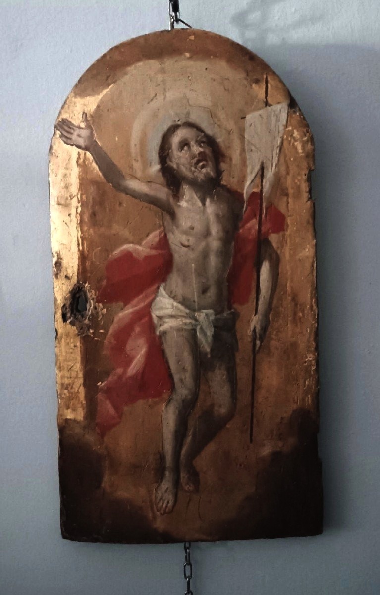 Antica tavola fondo oro , Cristo Risorto ,sportello tabernacolo o ciborio.-photo-2
