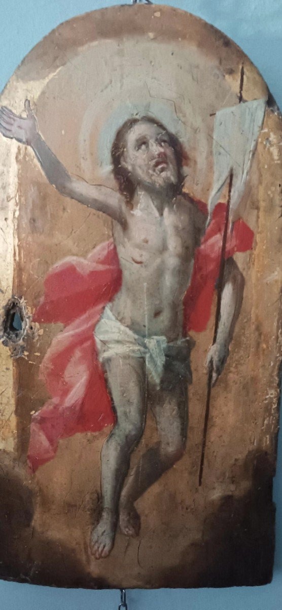 Antica tavola fondo oro , Cristo Risorto ,sportello tabernacolo o ciborio.-photo-1