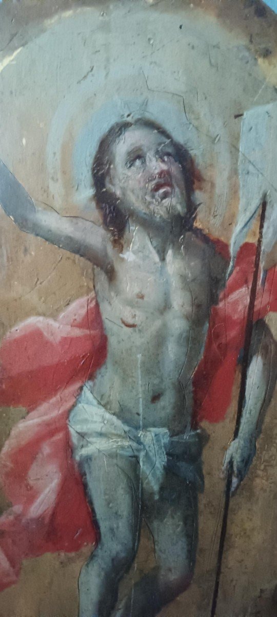 Antica tavola fondo oro , Cristo Risorto ,sportello tabernacolo o ciborio.-photo-2