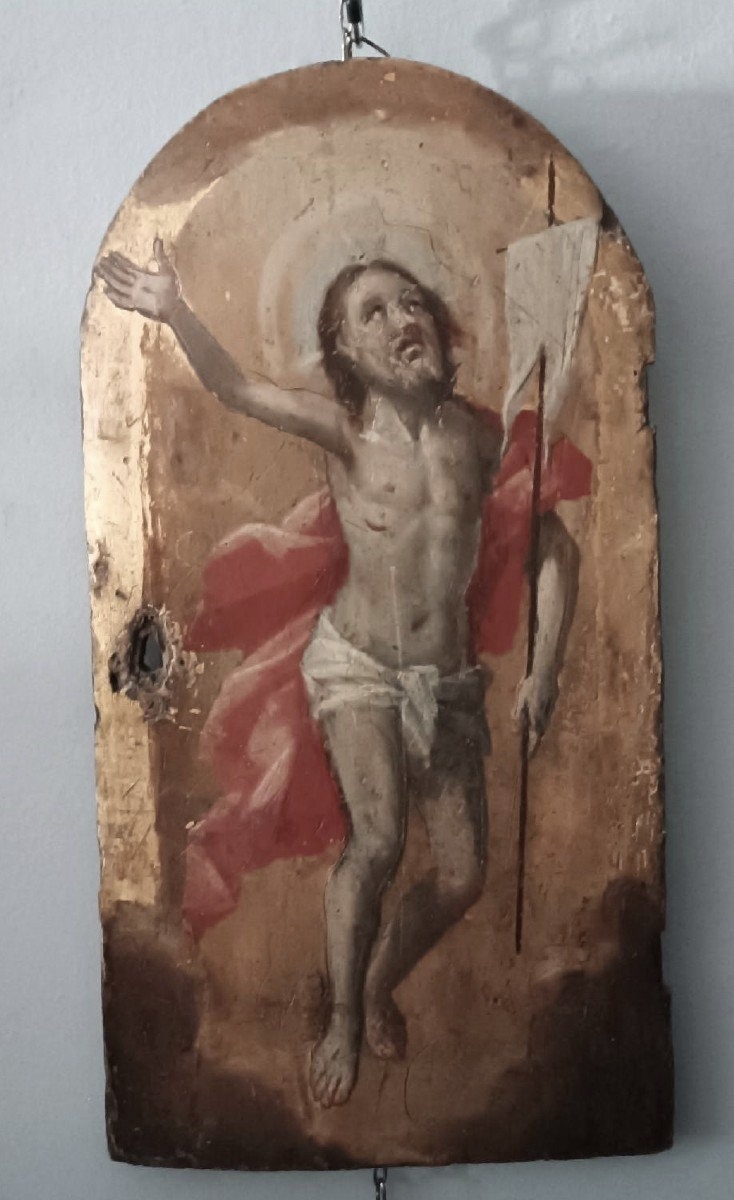 Antica tavola fondo oro , Cristo Risorto ,sportello tabernacolo o ciborio.-photo-6