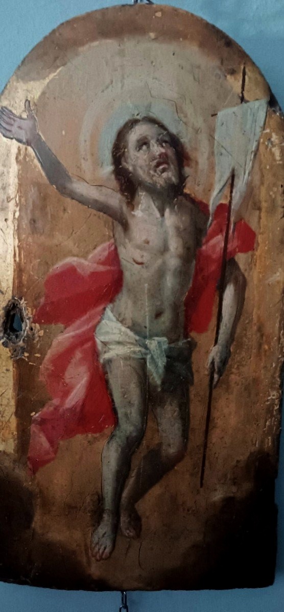 Antica tavola fondo oro , Cristo Risorto ,sportello tabernacolo o ciborio.-photo-1
