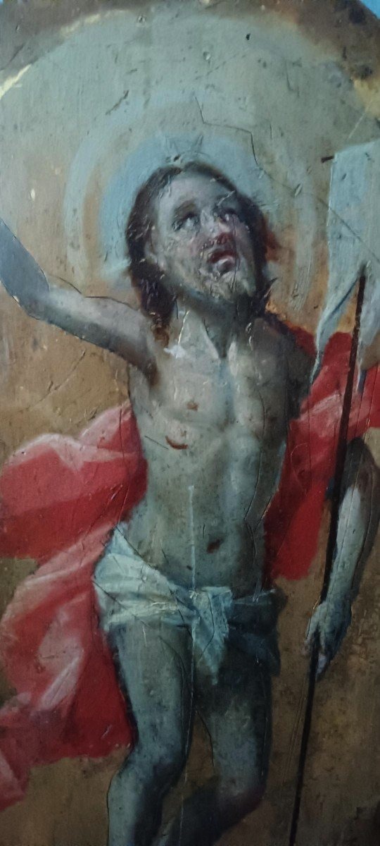 Antica tavola fondo oro , Cristo Risorto ,sportello tabernacolo o ciborio.-photo-2