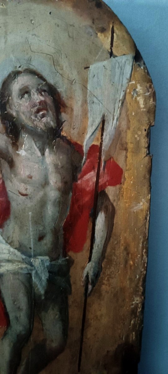 Antica tavola fondo oro , Cristo Risorto ,sportello tabernacolo o ciborio.-photo-3