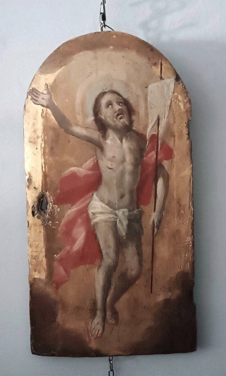 Antica tavola fondo oro , Cristo Risorto ,sportello tabernacolo o ciborio.