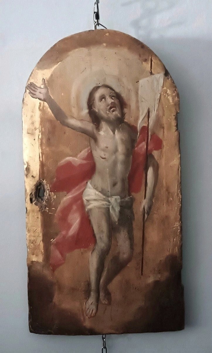 Antica tavola fondo oro , Cristo Risorto ,sportello tabernacolo o ciborio.