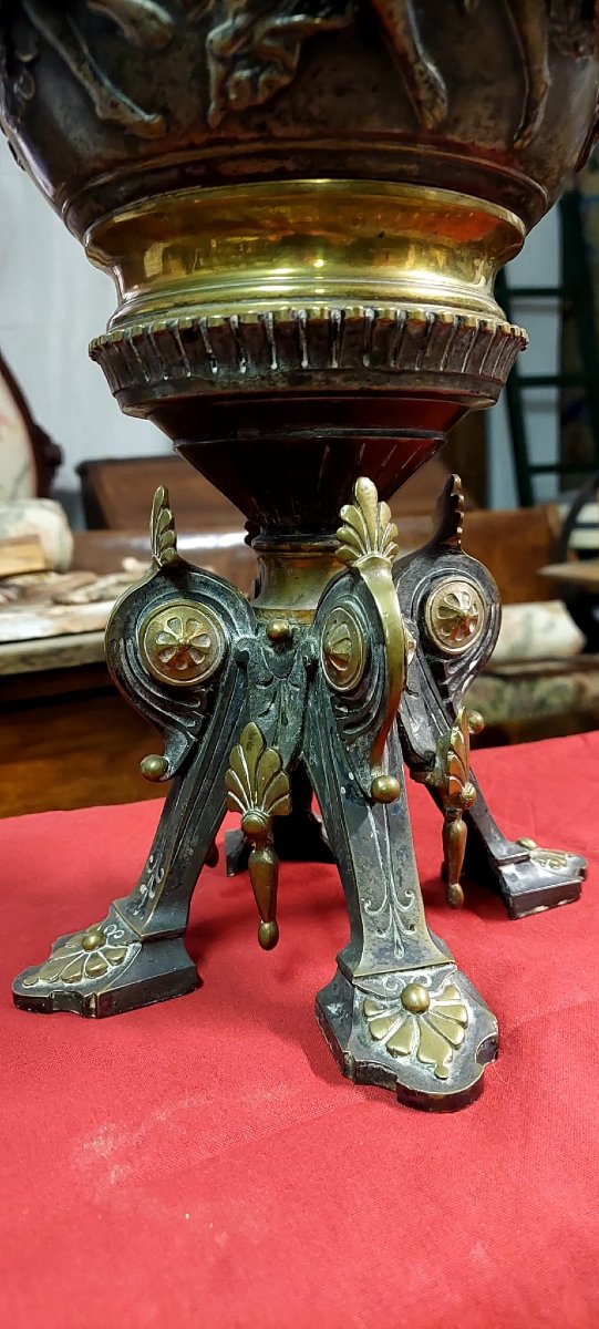 Grande lampada a petrolio da tavolo antica in bronzo in stile neoclassico, fine 800-photo-1