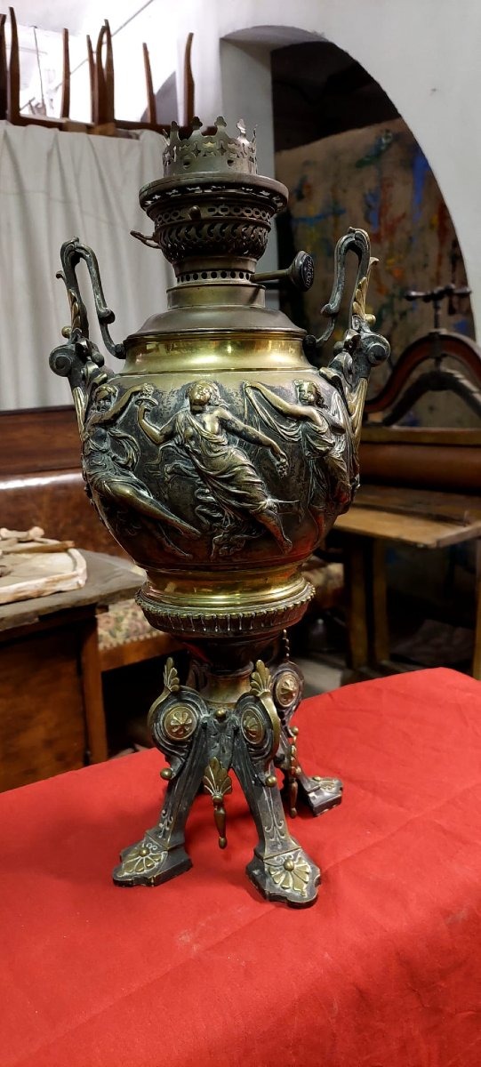 Grande lampada a petrolio da tavolo antica in bronzo in stile neoclassico, fine 800-photo-7