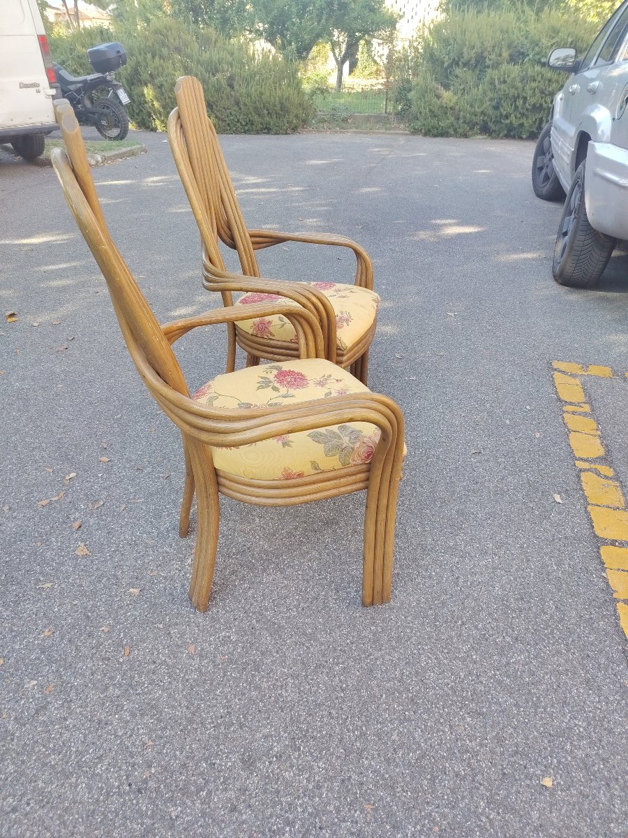 coppia di originali poltrone  anni '70 design Italiano in  bambù curvato ,  -photo-4