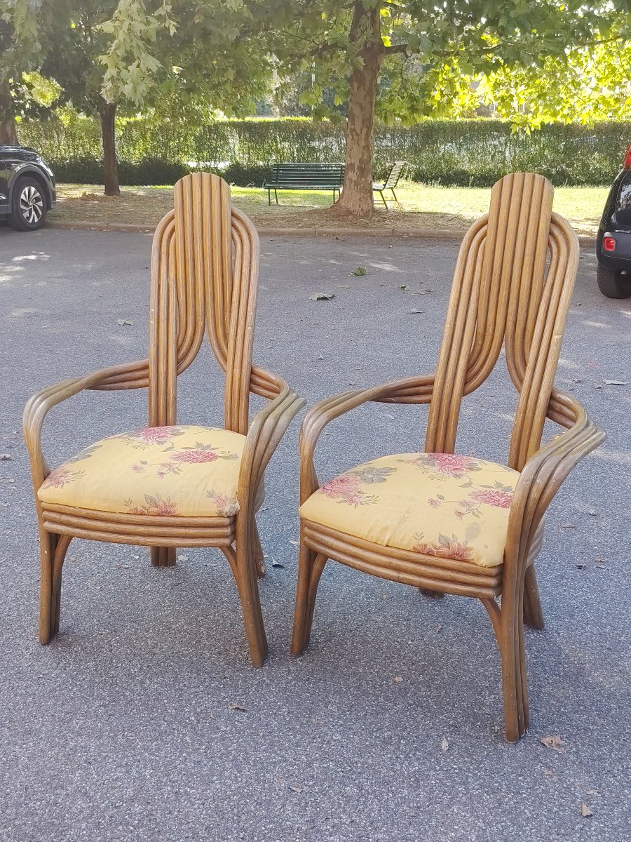 coppia di originali poltrone  anni '70 design Italiano in  bambù curvato ,  -photo-1