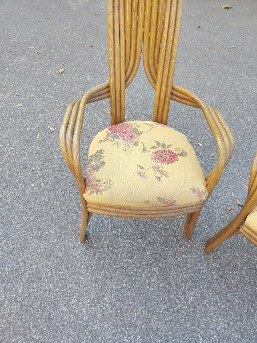 coppia di originali poltrone  anni '70 design Italiano in  bambù curvato ,  -photo-2