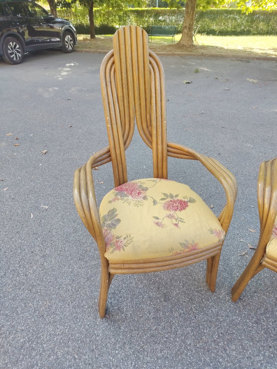 coppia di originali poltrone  anni '70 design Italiano in  bambù curvato ,  -photo-3