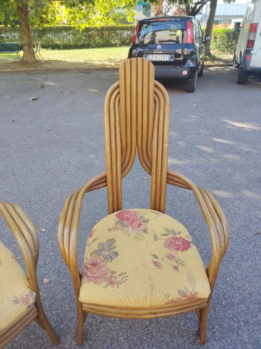 coppia di originali poltrone  anni '70 design Italiano in  bambù curvato ,  -photo-4