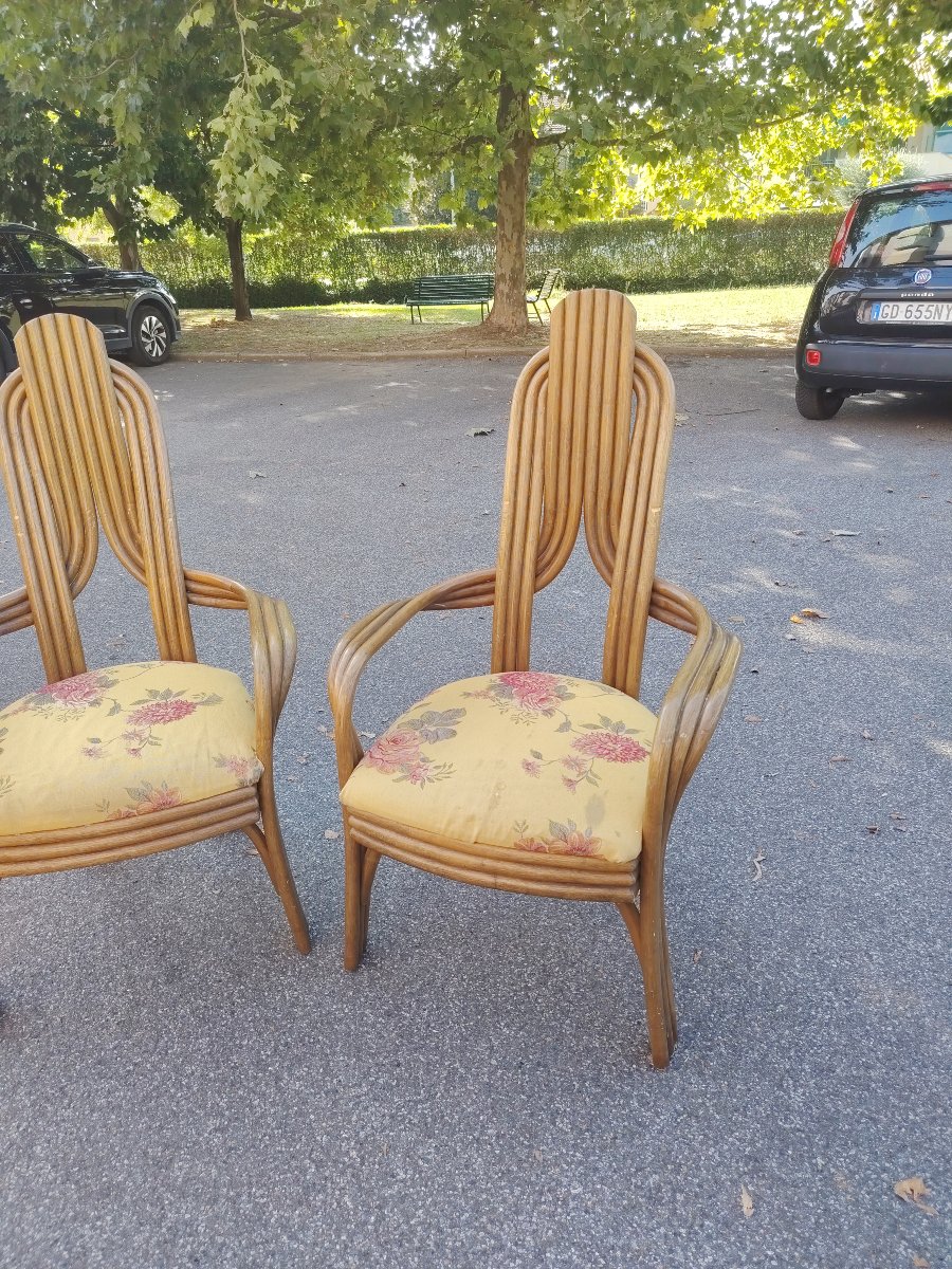 coppia di originali poltrone  anni '70 design Italiano in  bambù curvato ,  -photo-5