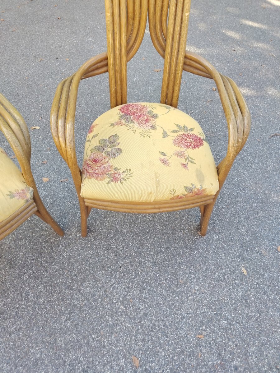 coppia di originali poltrone  anni '70 design Italiano in  bambù curvato ,  -photo-6