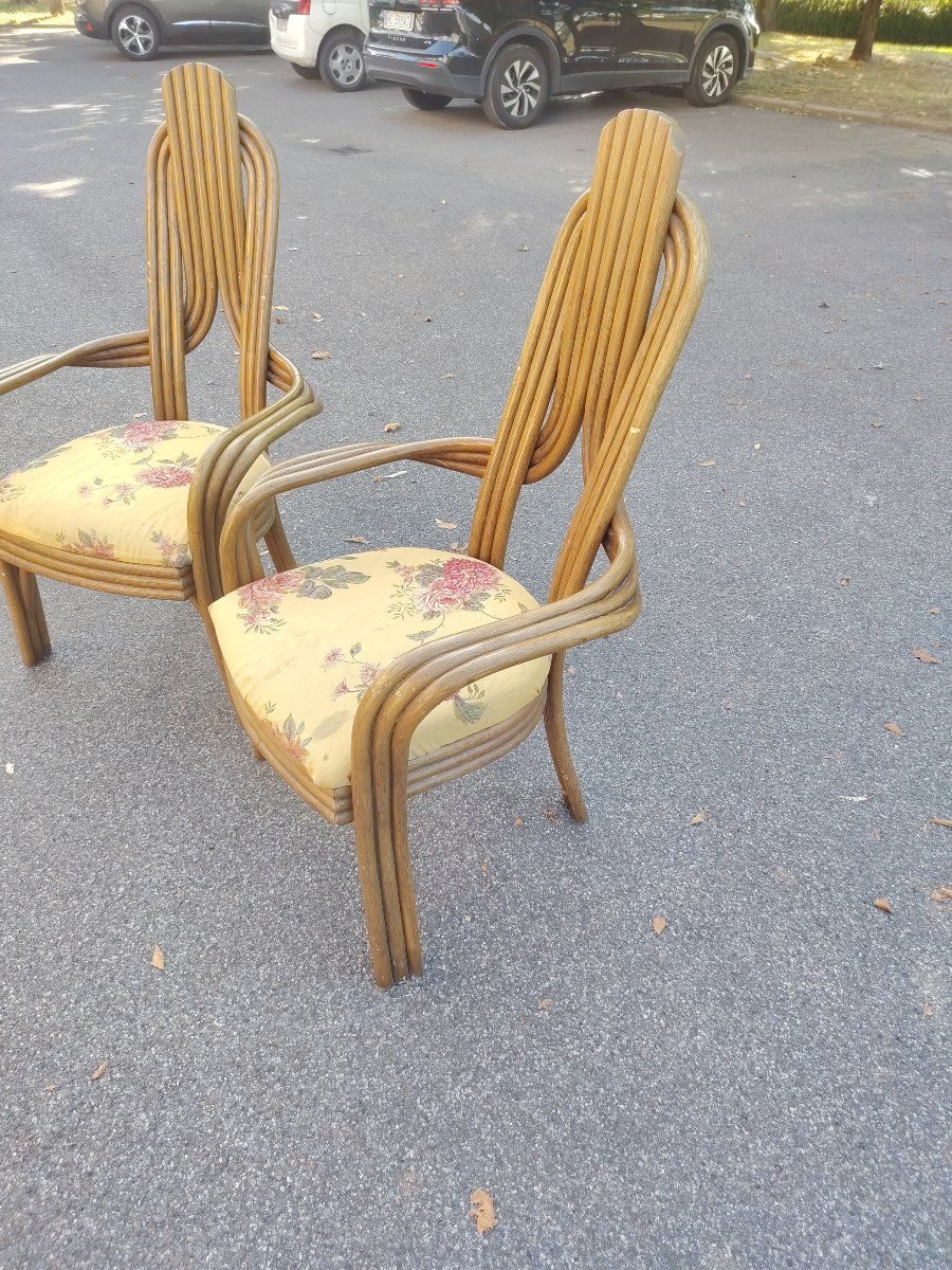 coppia di originali poltrone  anni '70 design Italiano in  bambù curvato ,  -photo-8