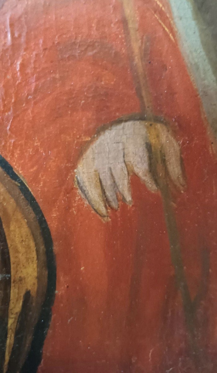 Antica tavola dipinta -Sacra famiglia-Scuola veneziana cretese XVI secolo-photo-7