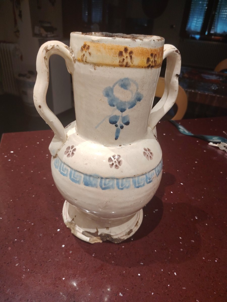 antica ciarla (o anfora a due manici) in maiolica dipinta  metà del XIX -photo-2