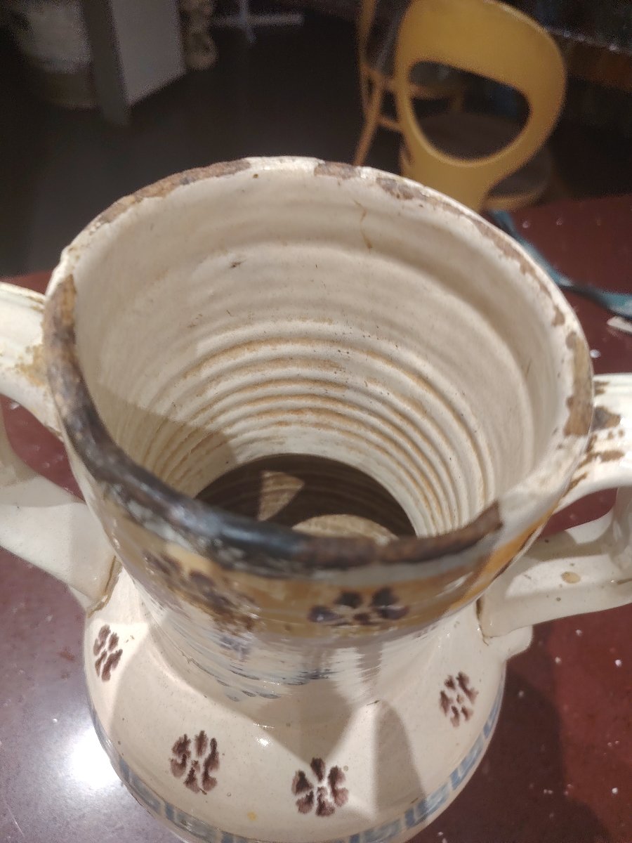antica ciarla (o anfora a due manici) in maiolica dipinta  metà del XIX -photo-6