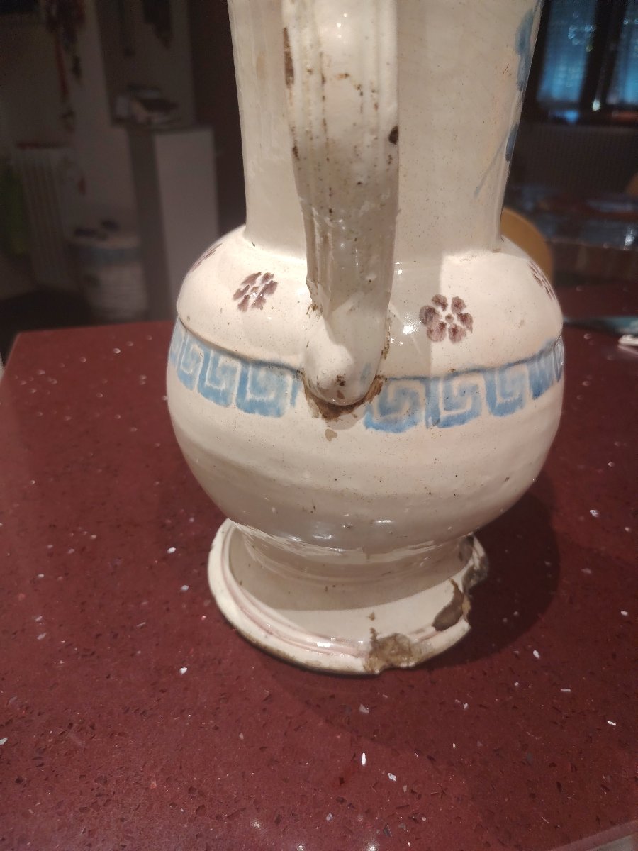 antica ciarla (o anfora a due manici) in maiolica dipinta  metà del XIX -photo-4