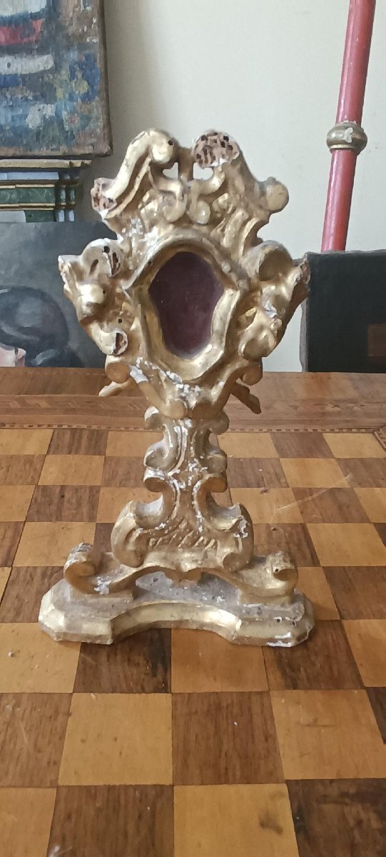 Reliquiario in legno dorato XVIII secolo-photo-3