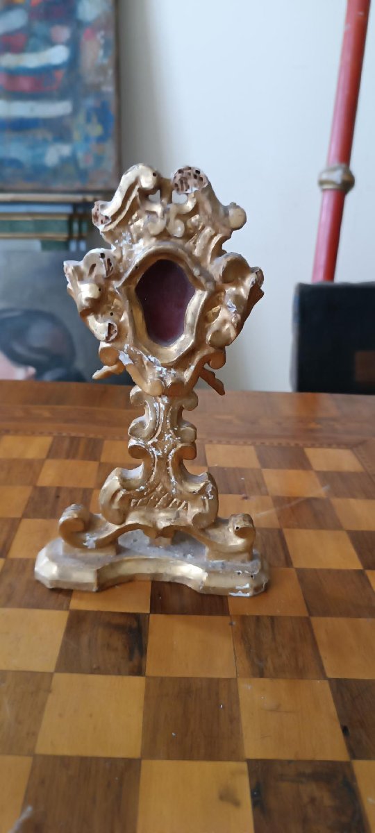 Reliquiario in legno dorato XVIII secolo-photo-4