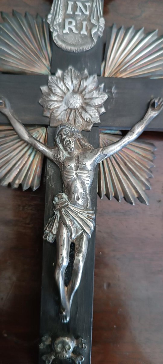 Antico crocifisso ,acquasantiera ,in argento XIX secolo Napoli-photo-2