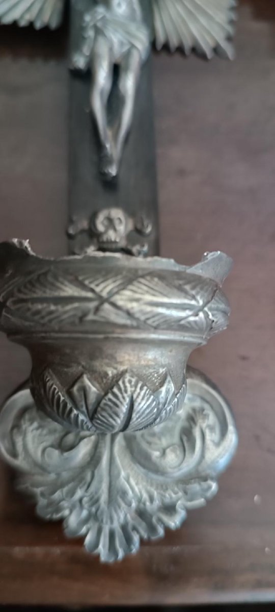 Antico crocifisso ,acquasantiera ,in argento XIX secolo Napoli-photo-2