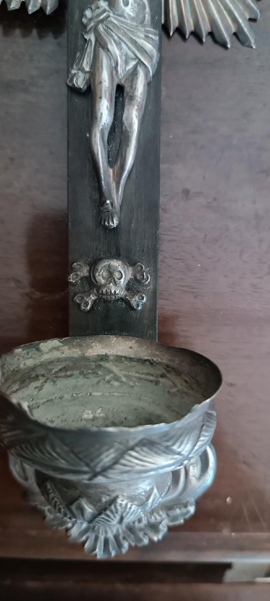 Antico crocifisso ,acquasantiera ,in argento XIX secolo Napoli-photo-4
