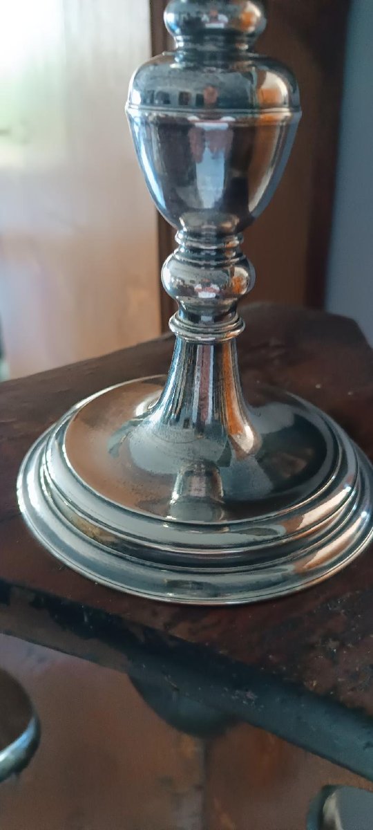 Antico calice da messa , in bronzo argentato ,sottocoppa in argento-photo-2