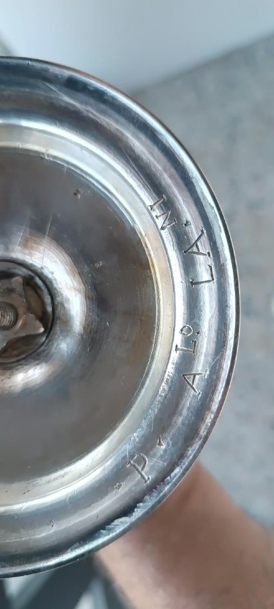 Antico calice da messa , in bronzo argentato ,sottocoppa in argento-photo-4