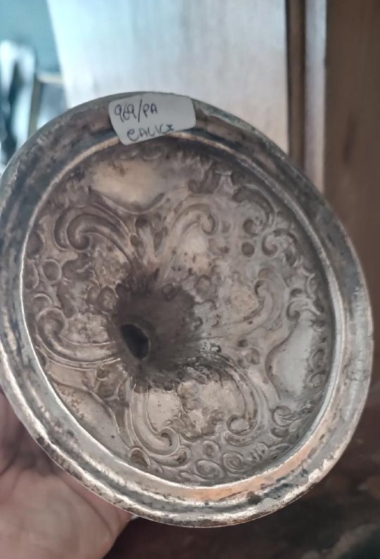 Antico calice in argento con marchi manifattura italiana XVIII secolo-photo-3