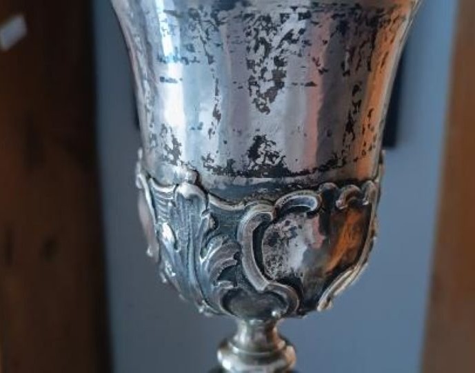 Antico calice in argento con marchi manifattura italiana XVIII secolo-photo-3