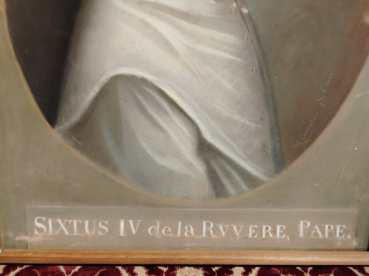 Antica tempera su carta  - ritratto di papa Sisto VI -XVIII secolo-photo-2